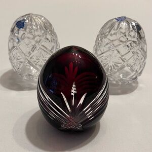 Vintage Etched 3 Russian Crystal Eggs - Clear 24% PbO & Dark Ruby - Easter Decor